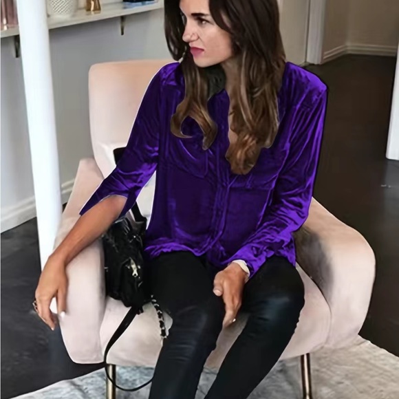 NWOT velour long sleeve blouse. Deep purple - Picture 2 of 3